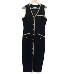 Gold Outline Sailor Button Down Midi Dress Size 6 Women's